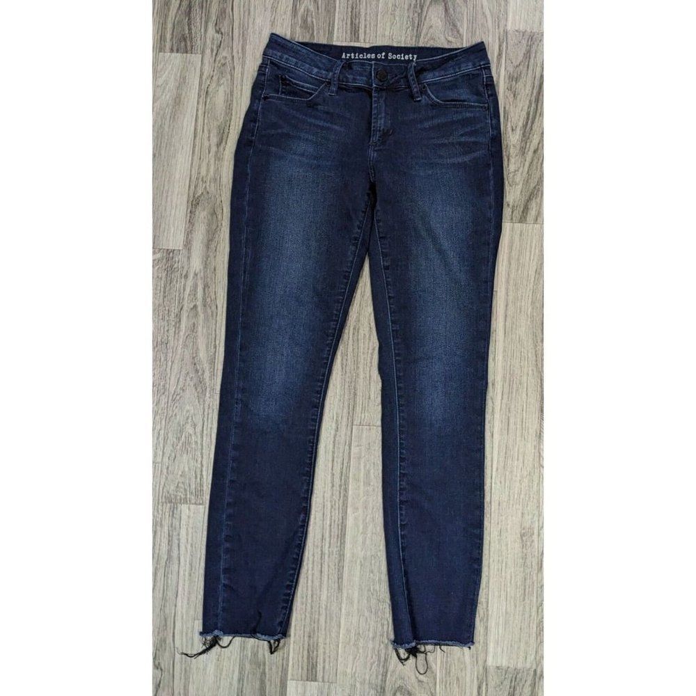 Articles Of Society Womens Size 25 Pockets Fringe Hem Whiskered Denim Blue Jeans